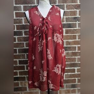 Lily White Burgundy Sleeveless Tie Front Tunic